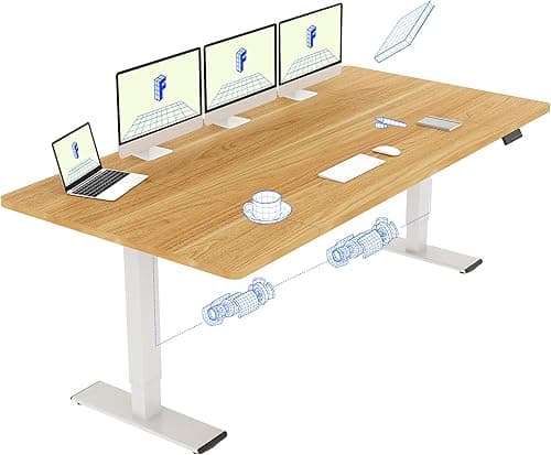 FLEXISPOT Bureau Assis Debout 180 x 80 cm avec 2 Moteurs Puissants, Table Stable Réglable en Hauteur, Bureau Électrique avec Fonction Mémoire (Blanc + Maple)