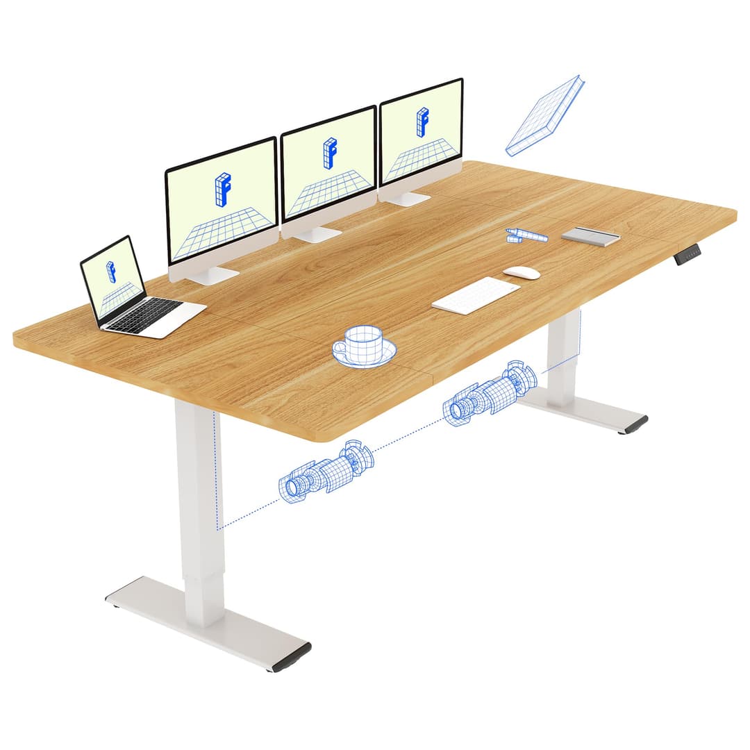 FLEXISPOT Bureau Assis Debout 180 x 80 cm avec 2 Moteurs Puissants, Table Stable Réglable en Hauteur, Bureau Électrique avec Fonction Mémoire (Blanc + Maple)