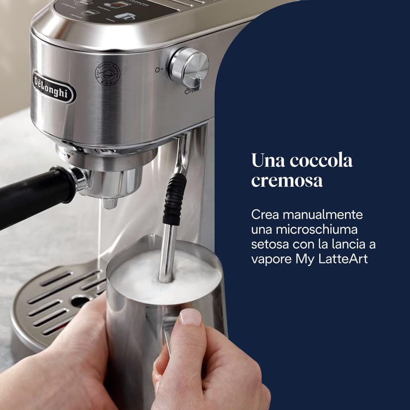 De'Longhi Dedica Duo EC890.M Barista Machine à café avec pompe, expresso et infusion à froid, machine à café manuelle avec tige à vapeur LatteArt, 15 cm de large, 2 expresso, écran tactile, tasse - 6