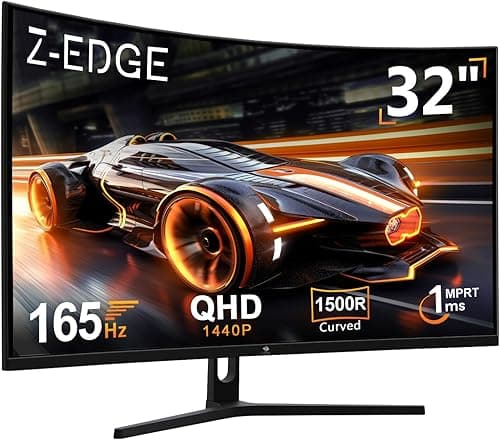 Z-Edge Écran PC Gamer Incurvé 32'' 2K QHD(2560x1440), 180Hz, 1ms, FreeSync, Moniteur Gaming 16:9, Inclinaison Réglable, 1500R VA, DP1.4 (180Hz), HDMI2.0 (144Hz), 3000:1, VESA 100 * 100mm