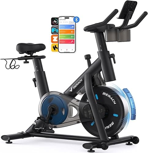 MERACH Vélo d'Appartement Silencieux, Vélo de Fitness d'Intérieur avec Résistance Réglable, Écran LCD, Siège Large et Confortable, Entraînement Cardio, Compatible App MERACH, Capacité de Charge 136KG