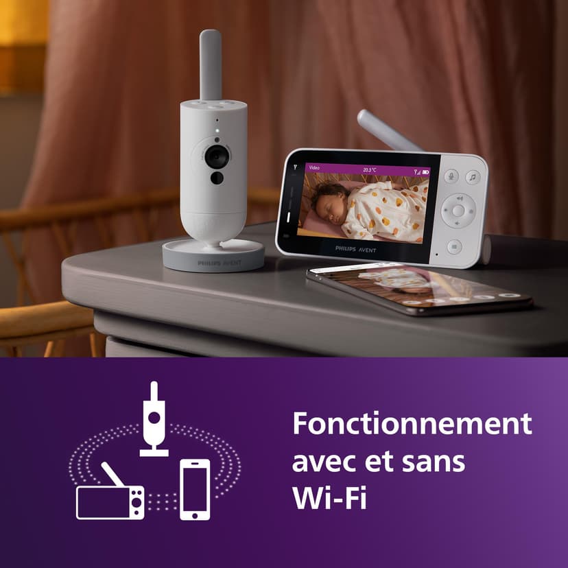 Philips Avent Connected Baby Monitor with Wi-Fi, HD Camera, Infrared Night Vision, Crying Detection, Two-Way Audio, 12 Hours Playtime, Model SCD951/26 - 2