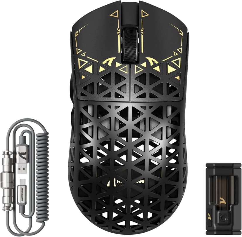 ATTACK SHARK R5 Ultra Souris Gaming en Fibre de Carbone 8000Hz sans Fil, 39g Superlight, 42000DPI, Capteur PAW3950MAX, Nordic 52840, Bluetooth/2.4G/USB-C Filaire, avec Câble Spirale 8K, PC/Mac, Noir - 1
