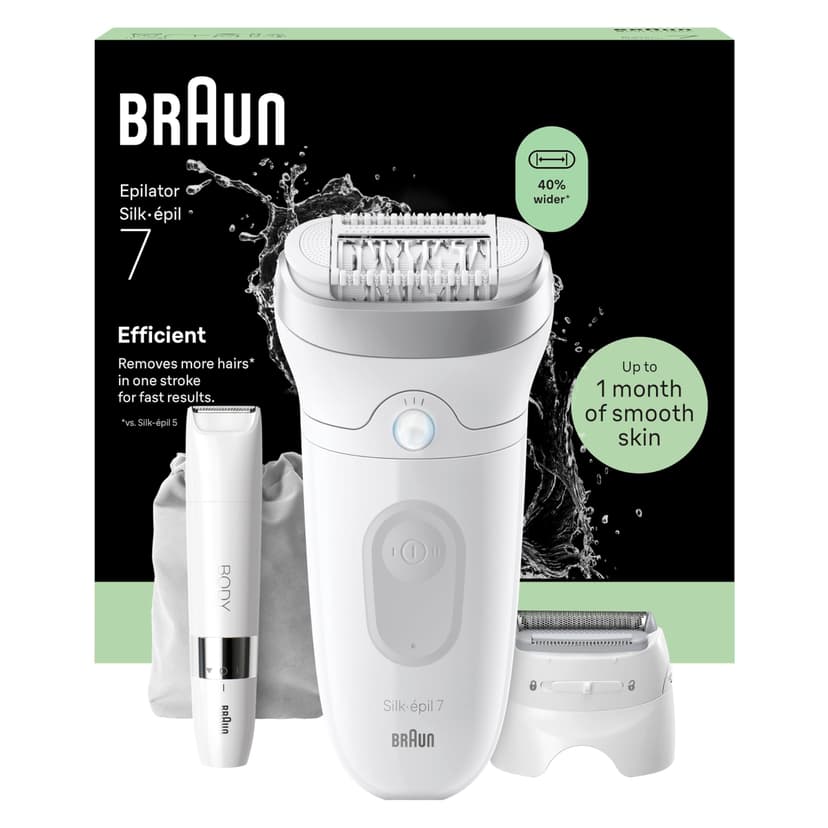 Braun Silk·épil 7, Epilator with Wide Head for Easy Hair Removal, Wet & Dry, Lasting Smooth Skin, Includes Shaver Head, Trimmer Comb and Mini Body Trimmer, 7-441, Silver - 1
