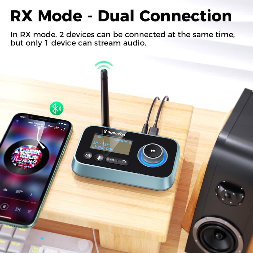 Bluetooth 5.0 Transmitter Receiver - SOOMFON Bluetooth TV Adapter with Volume Control, Dual Link Long Range Audio Bluetooth Transmitter for TV to Wireless Headphones (Optical, RCA, Aux) - 3