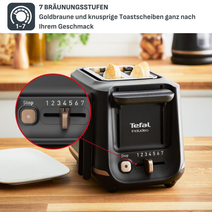 Tefal Includeo TT533811 Tostadora, 2 compartimentos, pinzas magnéticas, Tostador botones grandes, 7 niveles de tostado, bandeja recogemigas extraíble, palanca de extracción - 4