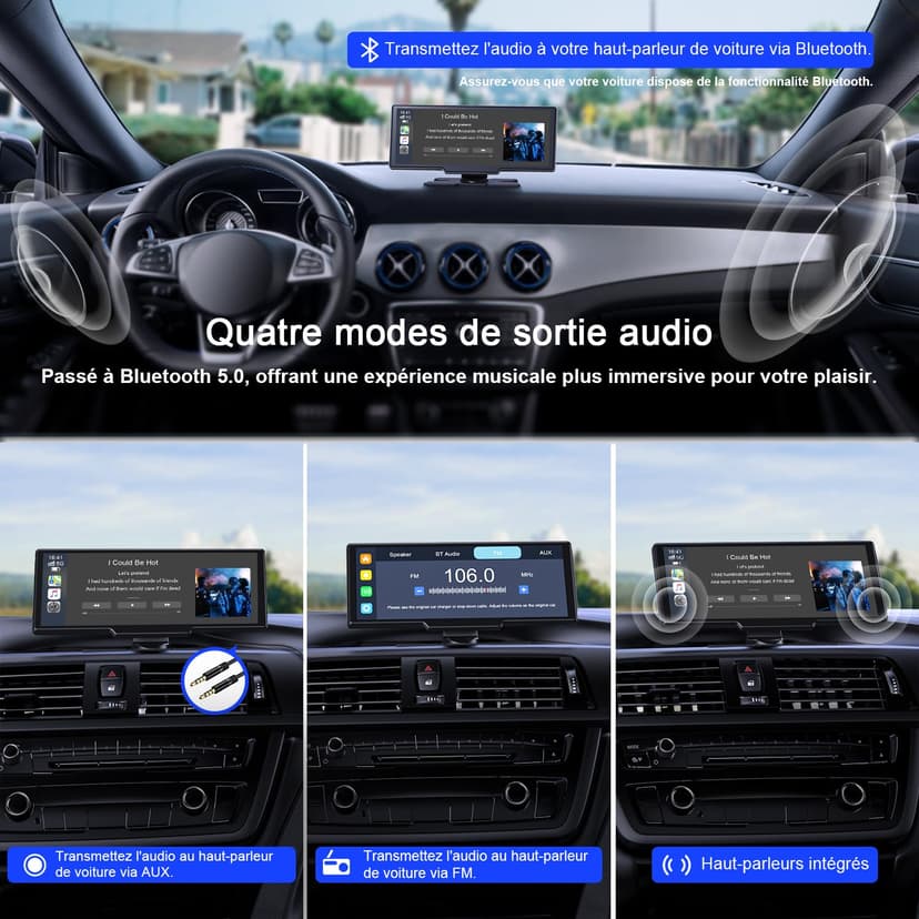 Avylet 9,26'' Carplay Voiture Apple CarPlay & Android Auto, dashcam Avant 4K + caméra de recul HD, 60FPS, Mise à Jour OTA, GPS, Commande vocale, Mirror Link, Bluetooth 5.2, AUX, FM,avec 64Go Carte - 8