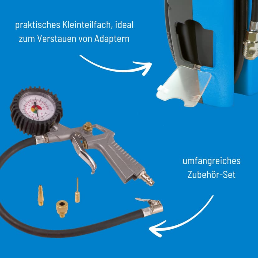 Güde Compresseur Airpower 180/08 (sans huile et nécessitant peu d'entretien, entraînement par courroie, 8 bars, 1100 W, débit effectif 140 l/min, tuyau d'air comprimé de 2,5 m avec raccord rapide - 4
