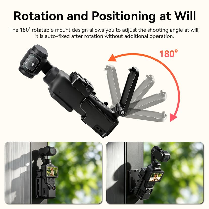 AMAZEAR Support magnétique pour DJI Osmo Pocket 4/3, Accessoire Pocket4/3, Adaptateur d'extension magnétique, Support de boîtier à succion Aimant sur Bureau, Surface Verticale, Ajustable à 180° - 4