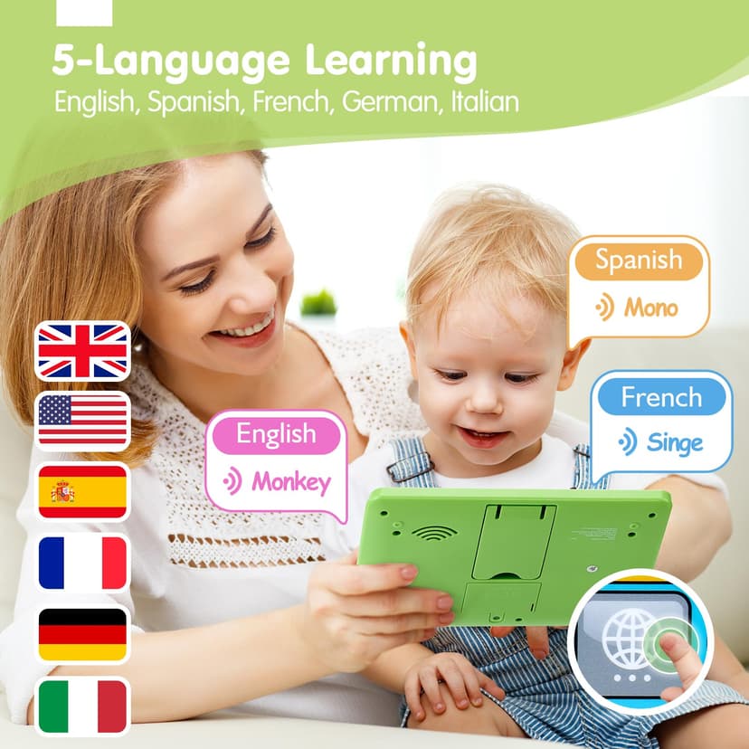 hahaland Multilingual (EN/DE/FR/IT/ES) Baby Learning Tablet for 1 Year Old+ Boys & Girls, Musical Educational Toys, Interactive Kids Tablet with Sounds, Songs, Piano, Q&A Games, Learning Toy Gifts - 3