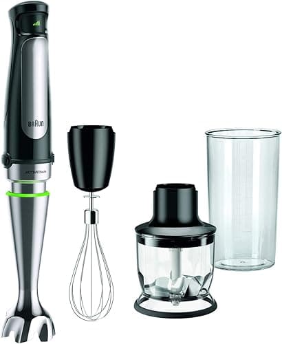 Braun MultiQuick 7 - Mixeur Plongeant, SplashControl, Système ActiveBlade pour Aliments Durs, Sélection de Vitesse Précise, Mini-hachoir 350mL, Fouet, Verre Doseur 600 mL, 1000W, Noir (MQ7025X)