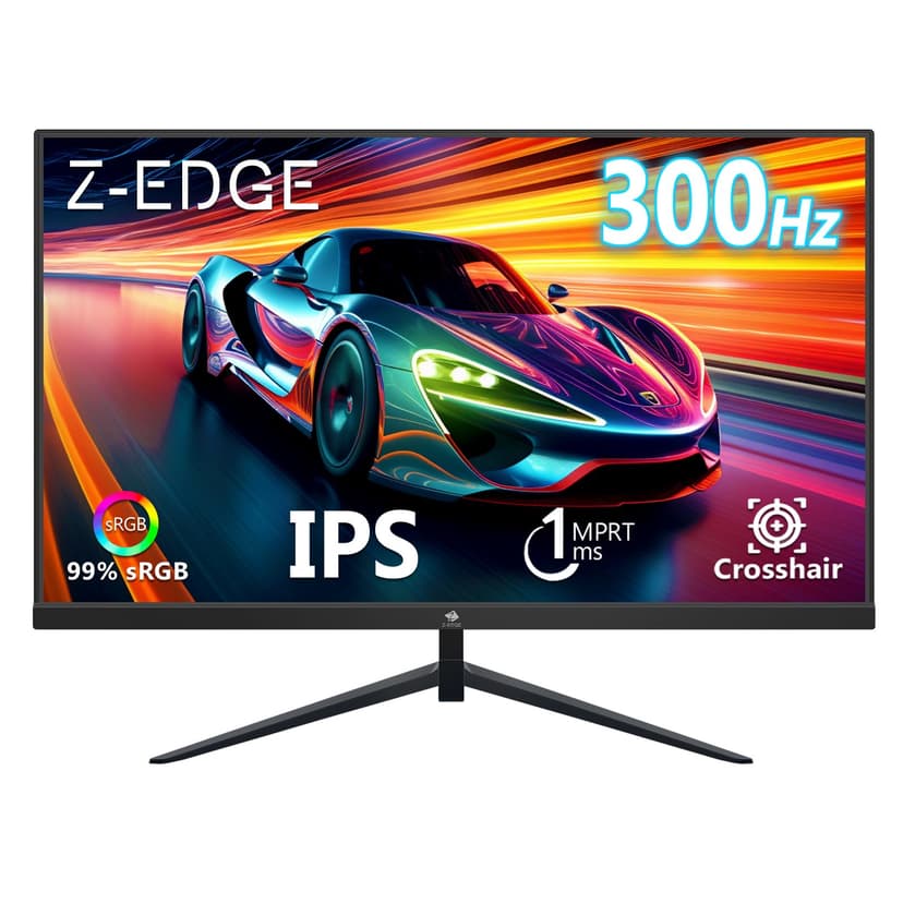 Z-Edge 24.5 Inch Gaming Monitor 300Hz (DP) 240Hz (HDMI) 1ms MPRT Full HD LED Monitor, 300cd/m² Brightness, 16:9 IPS Panel, FreeSync, HDR10, HDMI & DisplayPort, VESA Mountable - Black - 1