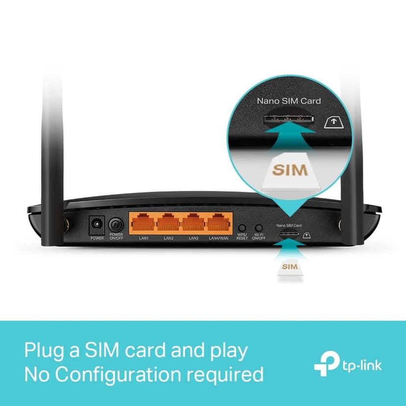 TP-Link Archer MR550 4G+ Cat6 Router 300Mbps Dual Band AC1200 Wi-Fi with SIM Card MicroSIM Gigabit LAN/WAN Port MU-MIMO No Configuration TP-Link OneMesh Technology - 3