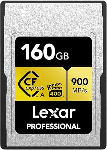 Lexar Professional 160GB CFexpress Type A Gold Series Memory Card, Up to 900MB/s Read, Cinema-Quality 8K Video, Rated VPG 400 (LCAGOLD160G-RNENG)