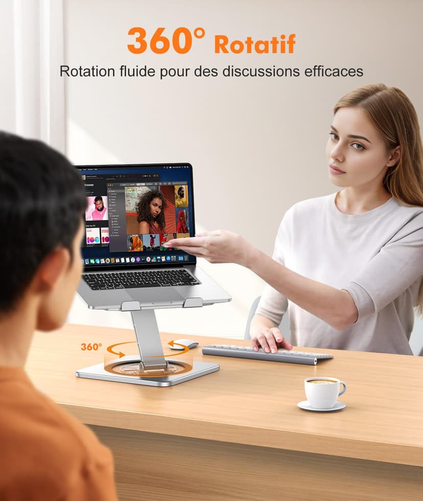 EOIWUY Laptop Stand with 360° Swivel Base, Portable Foldable Laptop Riser for Desk, Ergonomic Adjustable Cookbook Holders Computer Stand Holder for Team Work, Compatible with MacBook Pro/Air (10-16") - 2