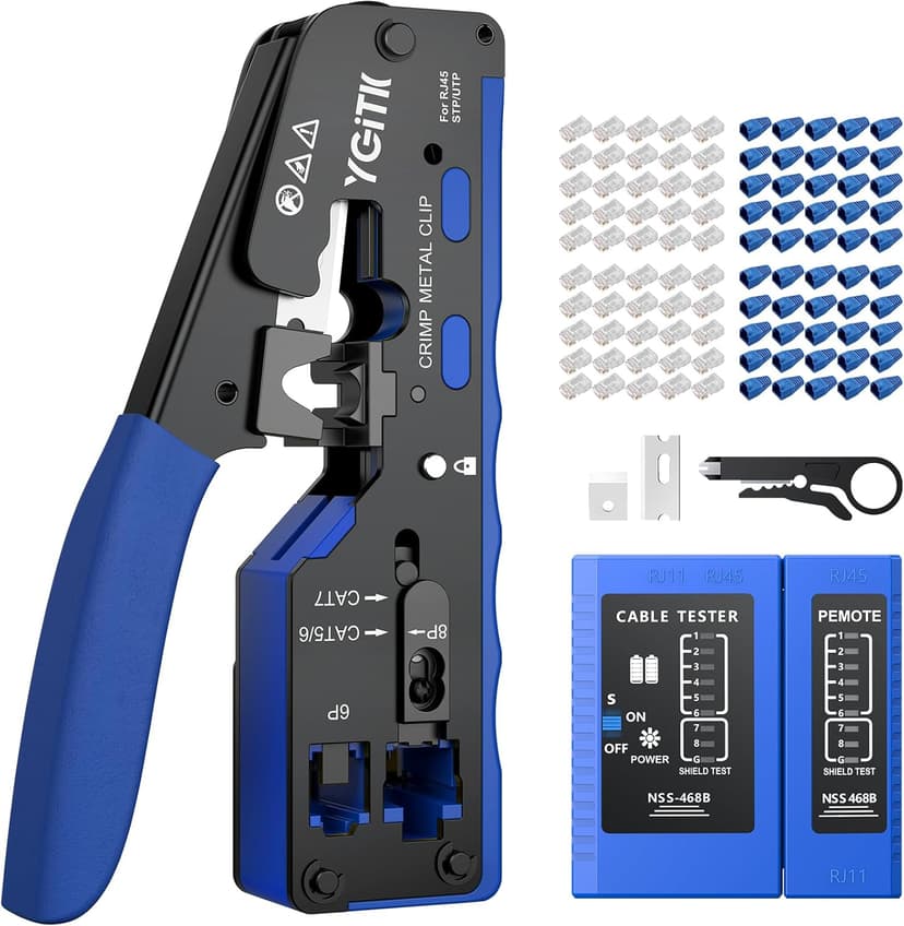 YGiTK RJ45 Pince à Sertir Kit d'Outils de Sertissage RJ45 Réseau avec 50Pcs Connecteur RJ45 pour Câble Droit CAT6 et Nid de Sertissage 8P pour Connecteur Réseau CAT5/CAT5E/CAT6/CAT6A/CAT7/CAT7A - 1