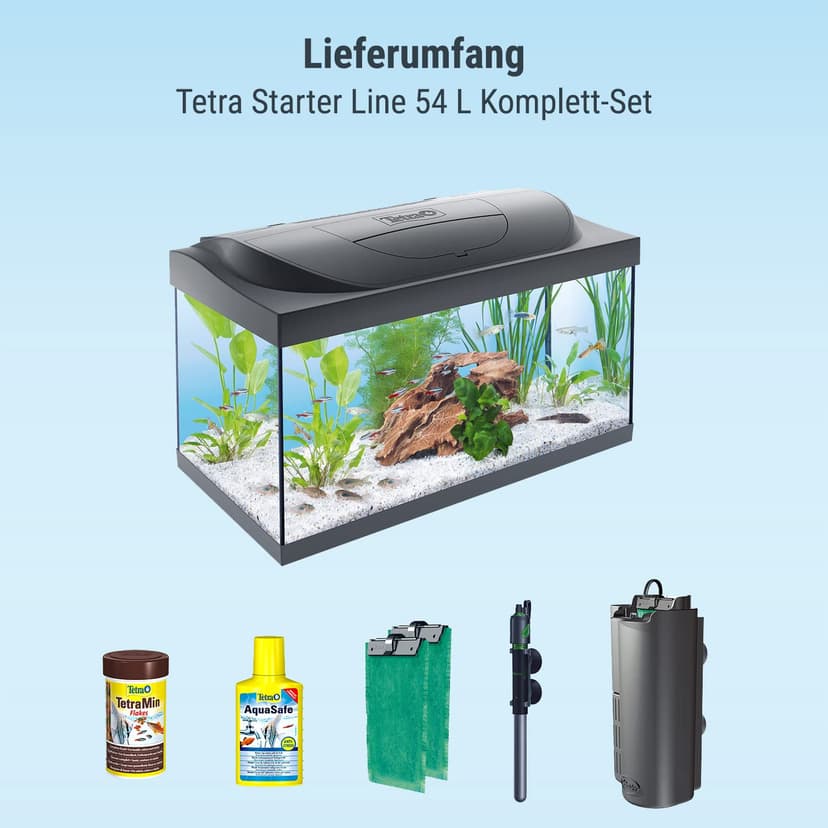 Tetra Starter Line LED – Aquarium Robuste Prêt à l’emploi - Pack complet : éclairage LED, filtre, cartouches, chauffage – Kit de démarrage : nourriture pour poissons, produit entretien de l’eau – 54 L - 4