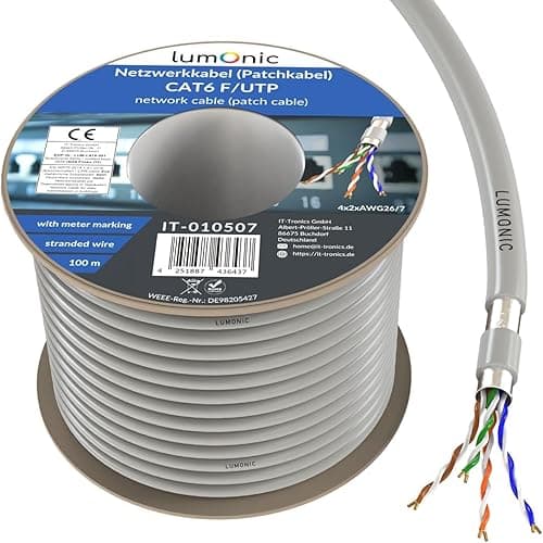 Lumonic 100 m Network Cable CAT 6 F/UTP I Cat6 Cable, Gigabit LAN Cable, Ethernet Cable I Flexible Patch Cable Shielded, for Indoor Use up to 250
