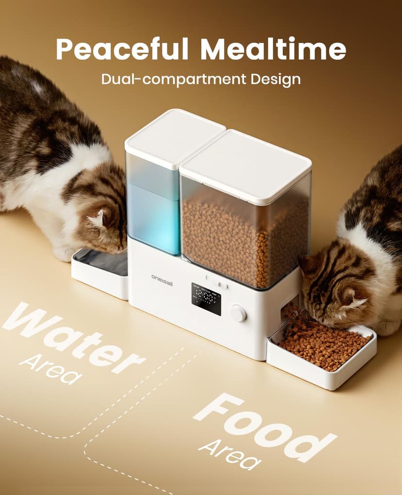 oneisall Automatic Cat Feeder and Water Dispenser,36Cups/8.5L 2-in-1 Clean Food Fresh Water Large Capacity 5L Timed Cat Food Dispenser&3.5L Gravity Water Fountain for Pets,Small Dogs,Puppies,Kittens - 4
