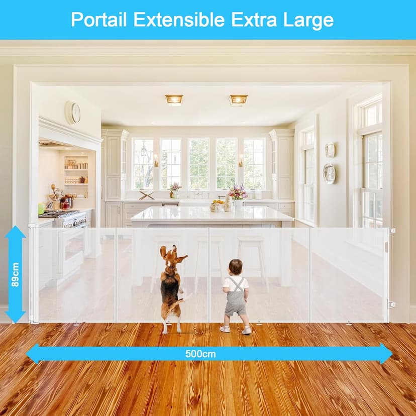 Extendable Baby Safety Gate, Safety Barrier for Children and Dogs, 0-500 cm Retractable Fences for Stairs and Hallways, Indoor and Outdoor - 3