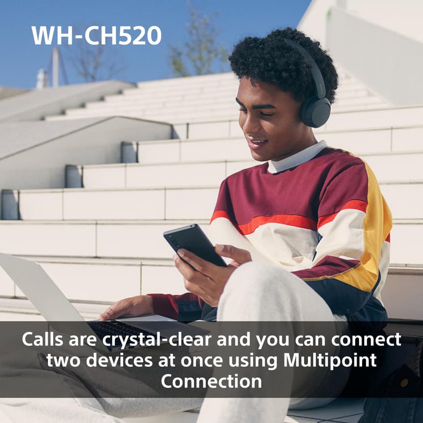 Sony WH-CH520 Wireless Bluetooth On-Ear Headphones, Lightweight Design, Up to 50hr Battery Life, Quick Charge, EQ, Clear Call Quality, iOS & Android - Black - 6