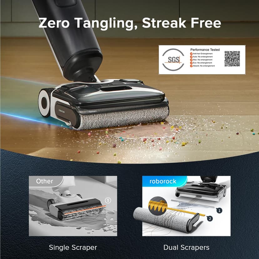 roborock F25 XT Wet Dry Vacuum Cleaner, Cordless Vacuum Mop All in One for Hard Floor, 20000Pa Hardwood Floor Cleaner with Zero Tangle, 194°F Hot Air Flash Drying Electric Mop, 180° Lie Flat, WiFi - 3
