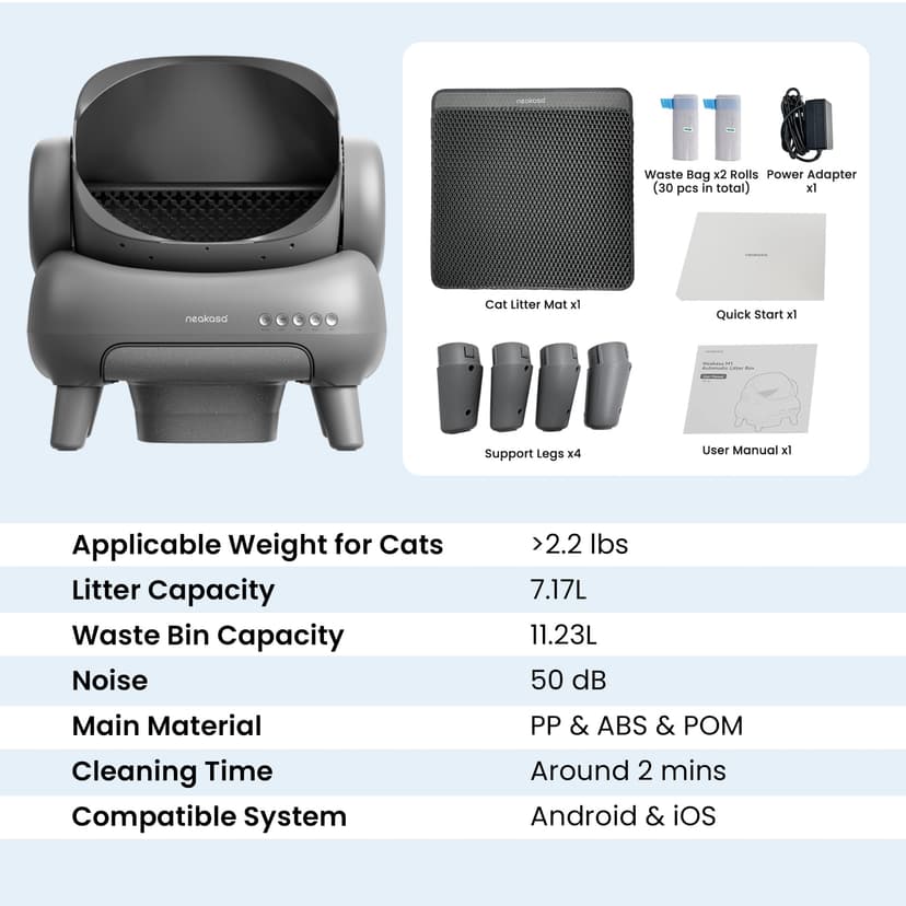 Neakasa M1 Plus Self Cleaning Cat Litter Tray, Open Top Automatic Litter Box with Large Capacity & App Control, Odour-Free Design for Busy Owners & Multi-Cat Homes, Ideal for Travel - 8