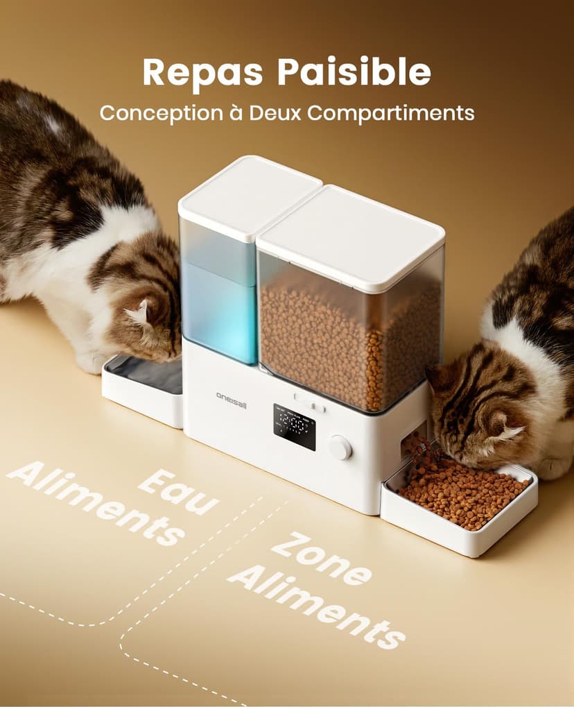 oneisall Distributeur d'eau et d'alimentation Automatique pour Chat, 36 Tasses/8,5 l, 2 en 1, Nourriture Propre, Eau Douce, Grande capacité, Distributeur de Nourriture pour Chat chronométré et - 4