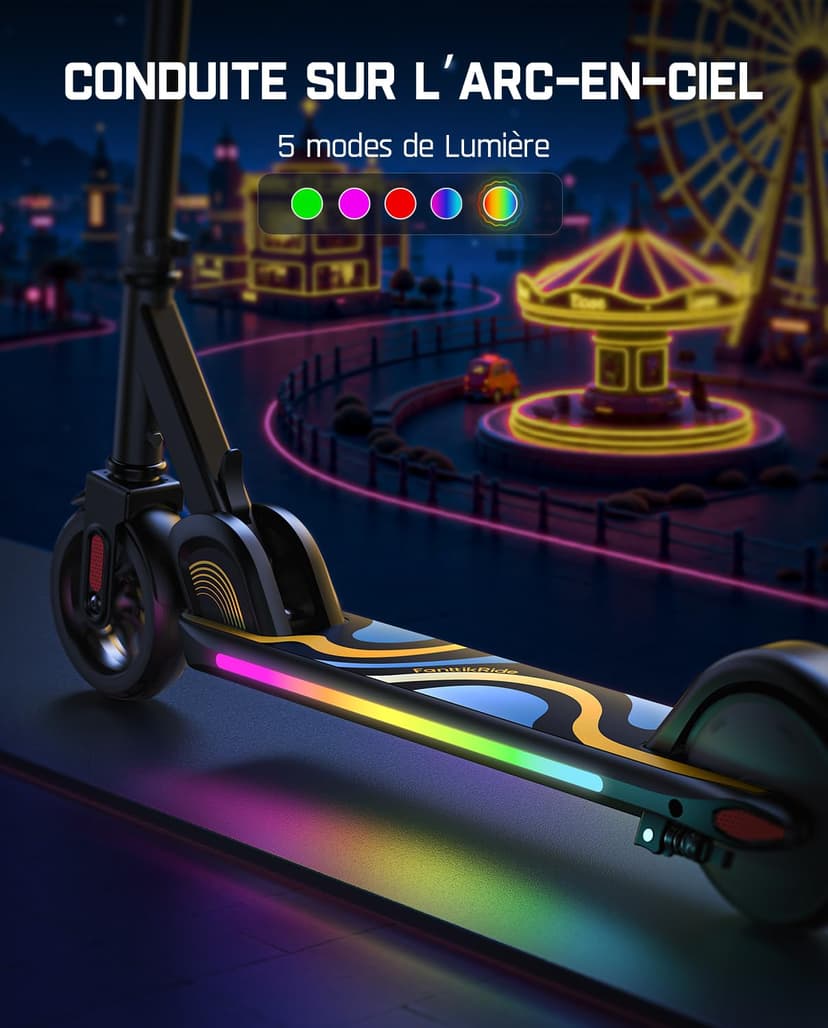 FanttikRide C9 Pro Trottinette Electrique Enfants 6-12 Ans, Lumières Arc-en-Ciel, Vitesses 8/13/16 km/h, Écran LED, Pliable, Hauteur Réglable, Autonomie 8 km, Seulement 6,4 kg, Noir - 2