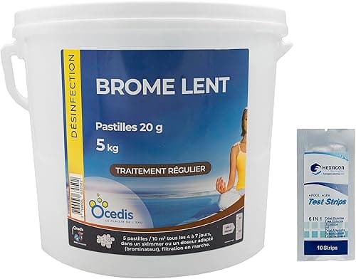 OCEDIS Bromine Slow Lozenges 20 g - 5 kg | Regular Disinfection - Slow Dissolution + 10 Free 6-in-1 HPS Tests