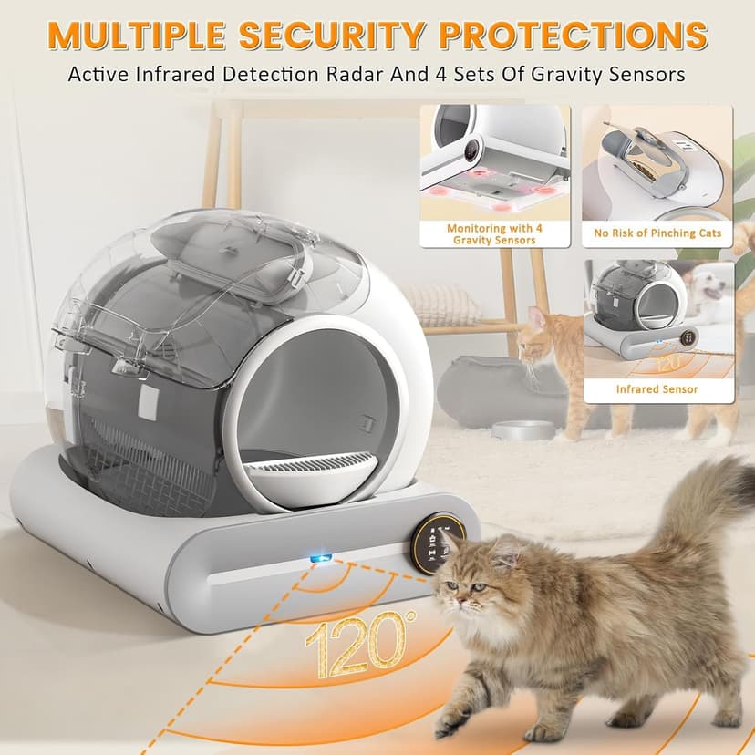 Self Cleaning Cat Litter Tray, Automatic Cat Litter Tray with App Control, Large Capacity, Self Cleaning Litter Box For Multiple Cats, Odourless, Safety Protection - 4