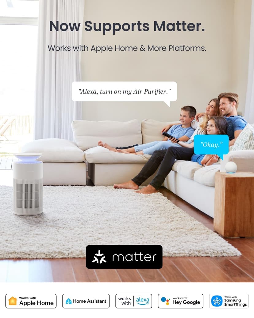 SwitchBot Air Purifier with Night Light, CADR 400m³/h for up to 83㎡, 3-Layer Filtration System removes 99.97% of pollutants, 20dB Sleep Mode, Supports Alexa&App Control, Chew-Proof Wire ideal for Pets - 2