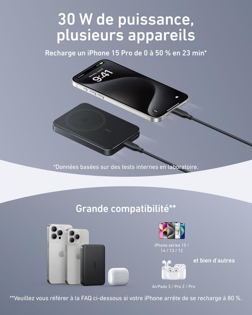 Anker MagGo Batterie Externe Magsafe Certifiée Qi2 15W Magnétique Ultra-Fine 10000 mAh, Chargeur Compatible MagSafe Ultra Rapide, Design Ergonomique, Uniquement pour iPhone 17 Pro Max 16/15/14 - 6