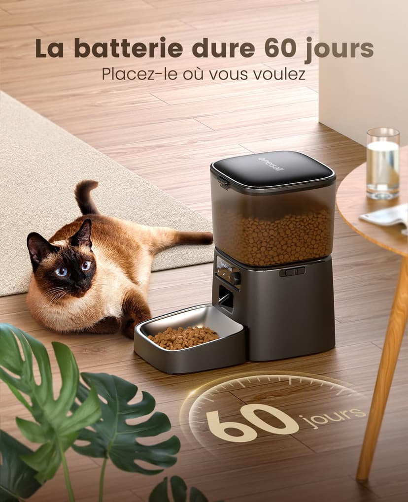 oneisall Distributeur Croquettes Chat Automatique, 3.5L Distributeur Croquettes Chat, Mangeoire de Nourriture, Gamelle Automatique pour Chien, 1-6 Repas par Jour (3.5L WiFi Noir) - 6