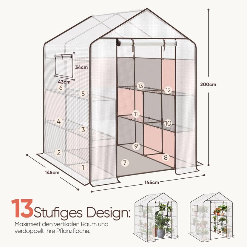 Sekey Walk In Greenhouse with Shelves - Stable Frame & Easy Assembly, Outdoor Green house with Waterproof PE Cover Plastic Greenhouse, All-Weather Protection, White (White(L)) - 6