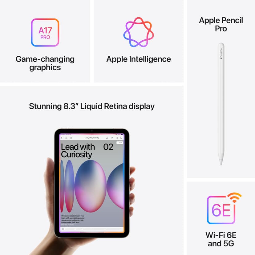 Apple iPad mini (A17 Pro): Apple Intelligence, 8.3-inch Liquid Retina Display, 128GB, Wi-Fi 6E, 12MP Front/12MP Back Camera, Touch ID, All-Day Battery Life — Space Grey - 4
