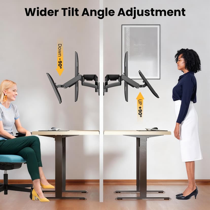 IMtKotW Monitor Wall Mount 2 Monitors for 17-32 inch Flat & Curved Screens, 9kg/arm, Ergonomic Height Adjustable Tilt/Swivel and Rotate, VESA 75x75/100x100 Monitor Mount Wall - 4