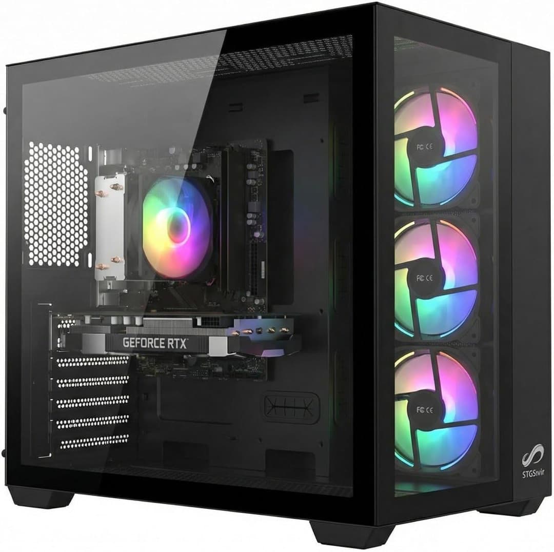 STGsivir PC Gamer Fixed, Gaming Computer, Ryzen 7 5700G, 32G DDR4, 1T SSD, WiFi 6, BT5.0, RGB Fan x3, PS 500W, Windows 11 Pro
