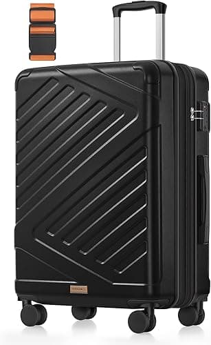 SONGMICS 24 Inch Hard Shell Suitcase, ABS Travel Luggage with TSA Lock, 4 Double Spinner Wheels, Travel Case with Strap, Medium Suitcase, Expandable, Ink Black RLP002B101