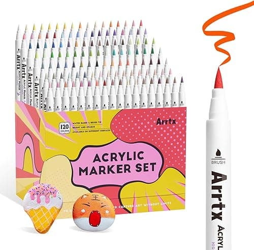 Arrtx 120 Colors Acrylic Paint Pens, Paint Markers Paint Pens for Artists Adults Coloring Drawing Cartoon Anime Comic - Brush Tip for Rock Painting, Wood, Canvas, DIY Crafts Making Art Supplies