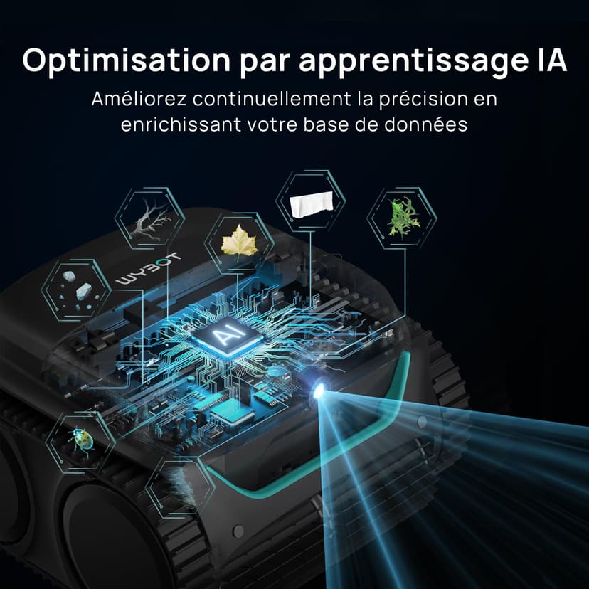 WYBOT (Nouveau Modèle) Robot Piscine sans Fil C2 Vision-A avec caméra IA, Filtration Ultra-Fine, Forte Aspiration, Nettoyage Fond/parois & Ligne d’Eau, Navigation Intelligente – NoirVertProfond - 3