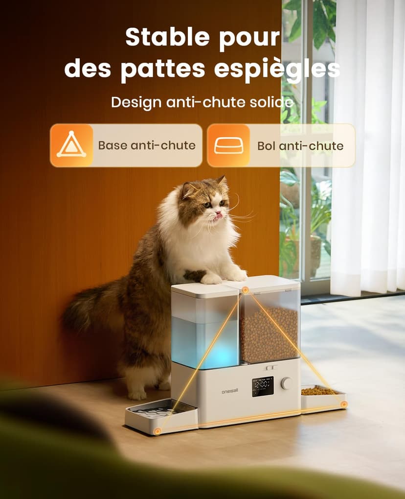 oneisall Distributeur d'eau et d'alimentation Automatique pour Chat, 36 Tasses/8,5 l, 2 en 1, Nourriture Propre, Eau Douce, Grande capacité, Distributeur de Nourriture pour Chat chronométré et - 7