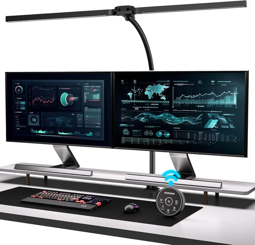 EYOCEAN Desk Lamp, Dual Head Desk Lamp, 24W 80cm with Remote Control, Adjustable Color Temperature, No Glare Dimmerable Monitor Lamp, PC Lamp for Screen - 1