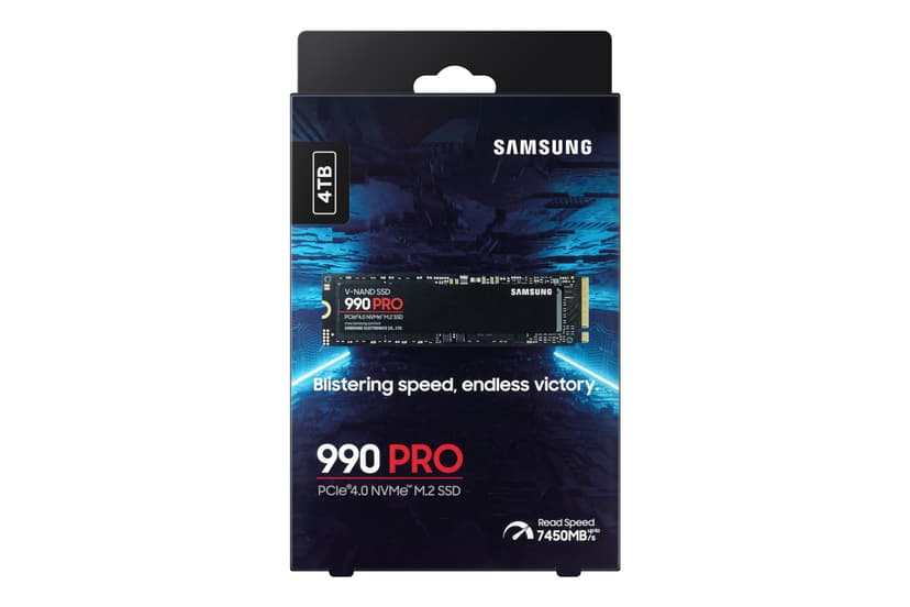 Samsung 990 PRO NVMe M.2 SSD, 4 TB, PCIe 4.0, 7,450 MB/s read, 6,900 MB/s write, Internal SSD, For gaming and video editing, MZ-V9P4T0BW - 4
