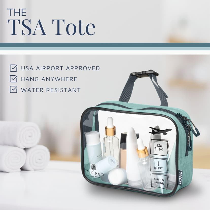 Toiletry Bag Kit Set: Hanging Travel Toiletry Bag + 311 TSA Cosmetic Liquid Bag + Ultralight Accessory Organizer Pouch, Turquoise, 3 Piece Toiletry Set - 5