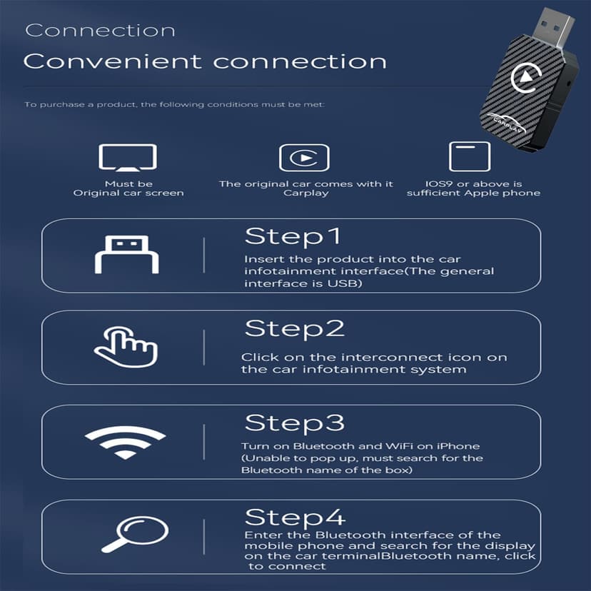 Adaptateur CarPlay Sans Fil 2026, Dongle CarPlay Sans Sil, Convertit CarPlay Filaire En Adaptateur Sans Fil Plug And Play, Compatible Avec Les Voitures à Partir De 2016 et iPhone iOS 12+ (noir) - 6