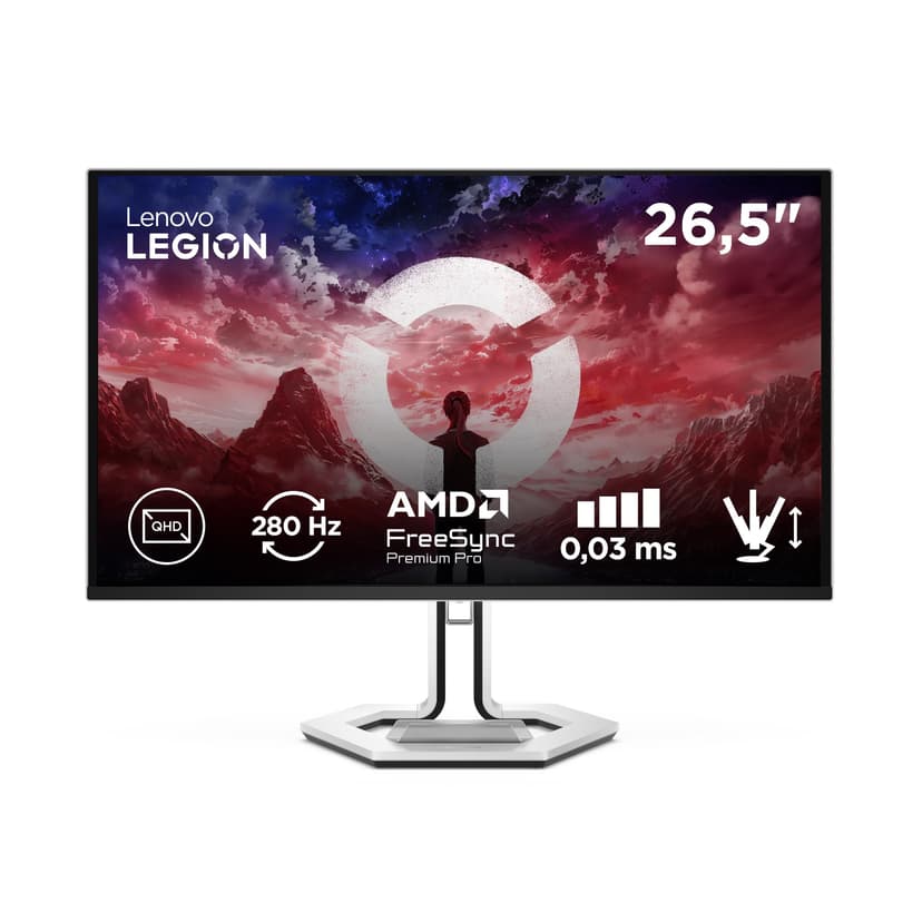 Lenovo Legion Pro 27Q-10-26.5" Gaming Monitor with Eyesafe (QHD, QD-OLED, 280Hz, 0.03ms GtG, 2xHDMI+DP+ USB Type-C, AMD FreeSync Premium Pro) - Tilt Adjustment - Black-White - 1