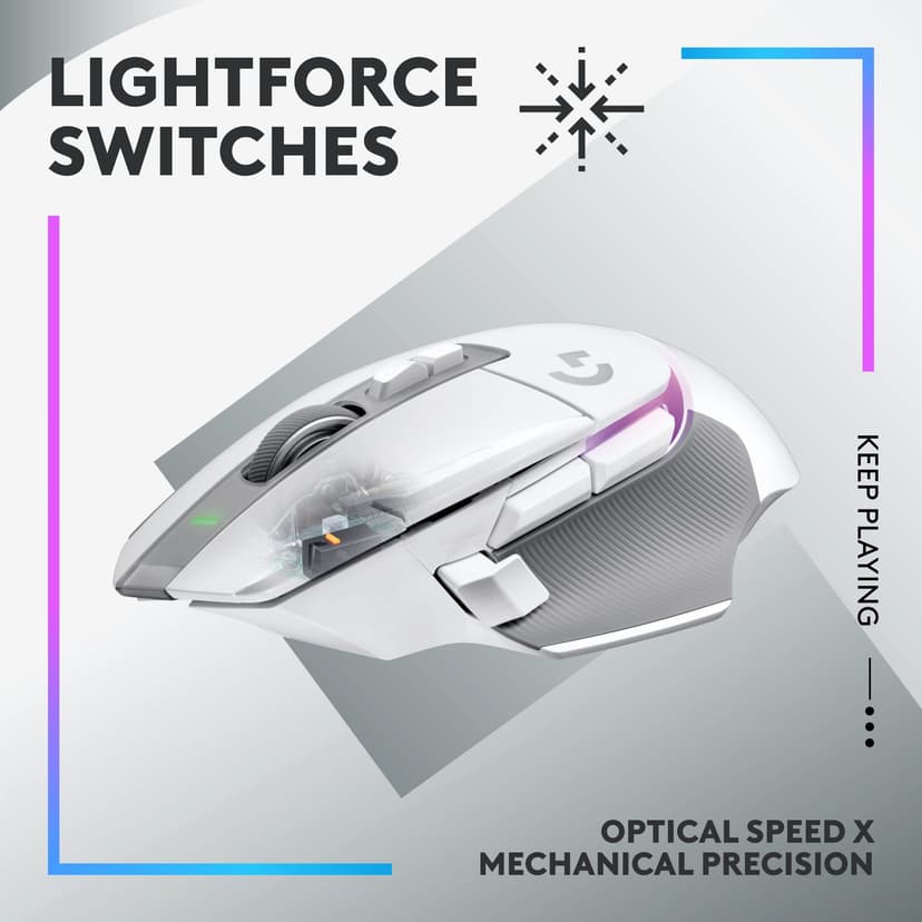 Logitech G G502 X Plus Lightspeed Wireless RGB Gaming Mouse - Optical mouse with Lightforce hybrid switches, Lightsync Rgb, HERO 25K gaming sensor, compatible with PC - macOS/Windows - White - 2