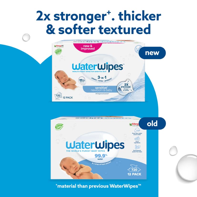 WaterWipes Sensitive+ Newborn & Baby Wipes, 720 Count (12 Packs), 3-In-1 Cleans, Cares, Protects, 99.9% Water, Unscented - 3