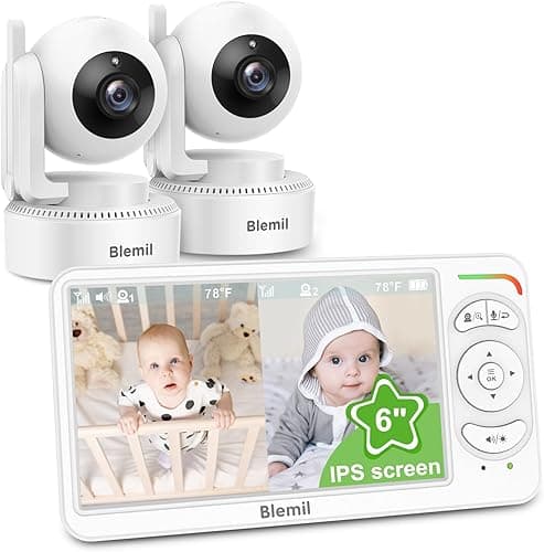 Blemil Babyphone vidéo avec 2 caméras et audio, 6 IPS gra…
